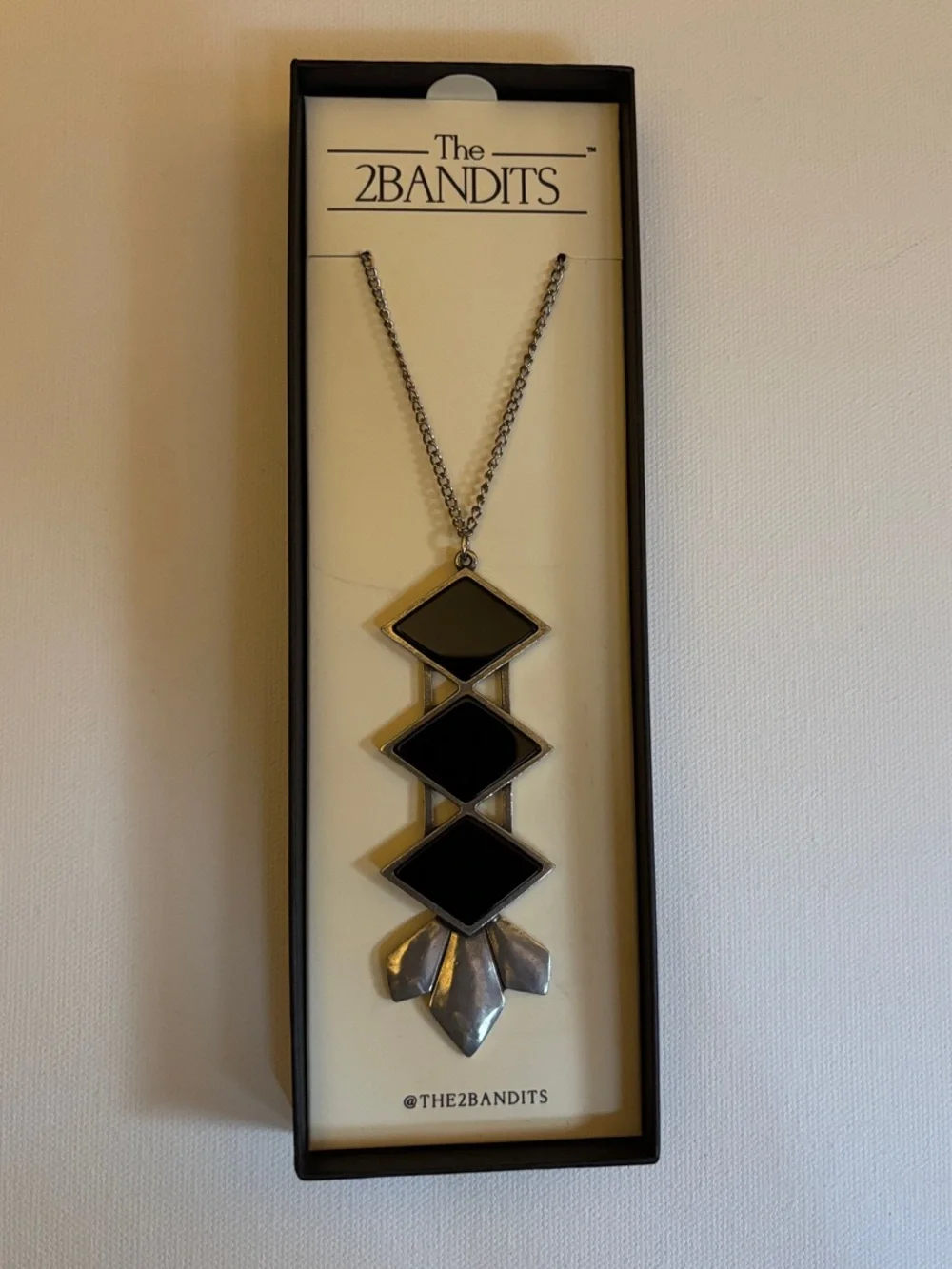 Black and Silver Geometric Drop Necklace